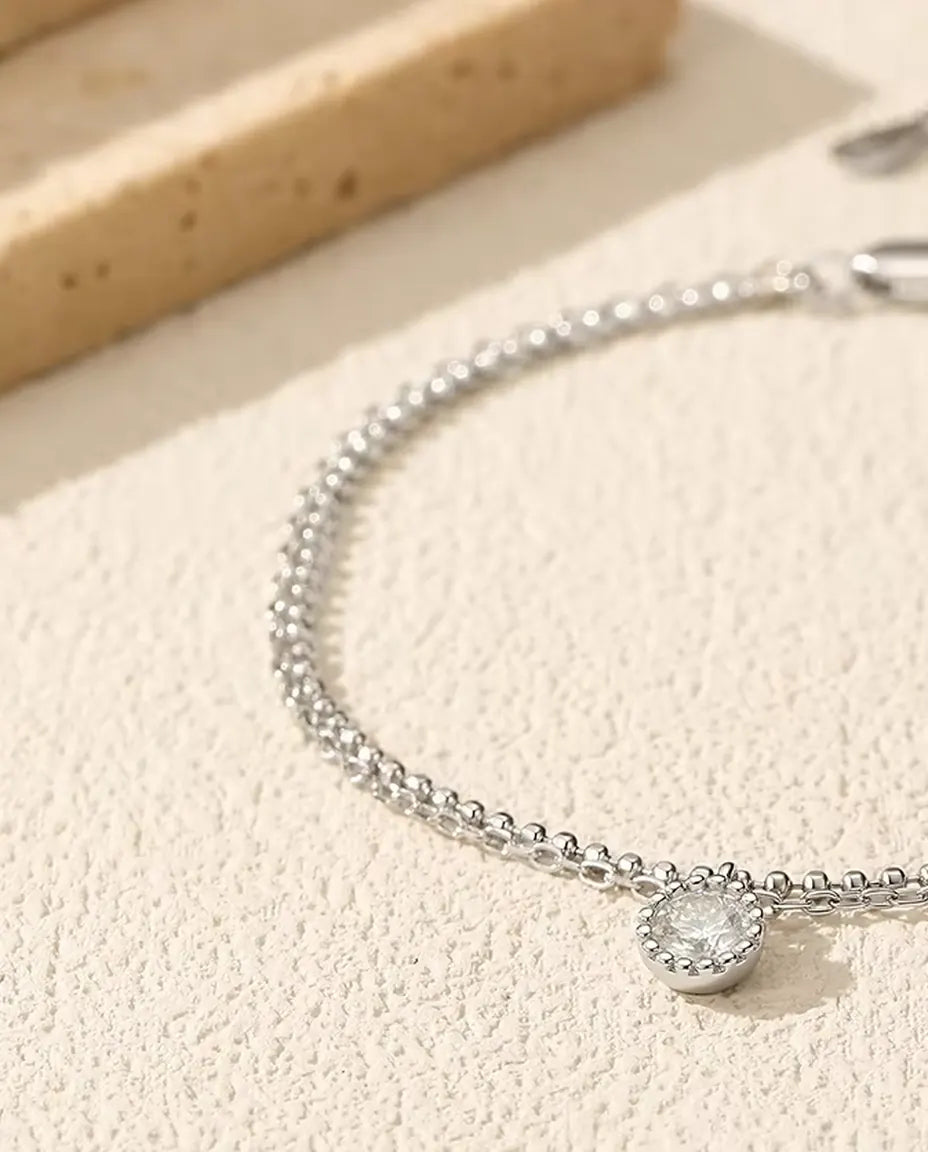 Moissanit Armband mit Anhänger - 0,50 ct Stein in Zargenfassung an doppelter 925er Silberkette, 16+3 cm