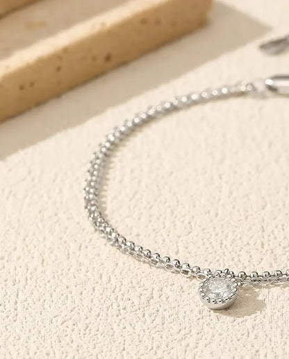 Moissanit Armband mit Anhänger - 0,50 ct Stein in Zargenfassung an doppelter 925er Silberkette, 16+3 cm
