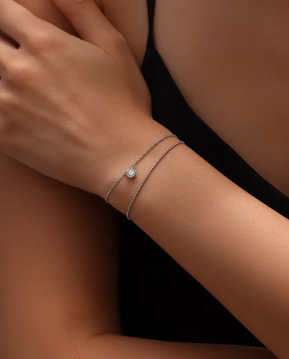Moissanit Armband mit Anhänger - 0,50 ct Stein in Zargenfassung an doppelter 925er Silberkette, 16+3 cm