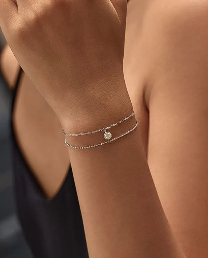 Moissanit Armband mit Anhänger - 0,50 ct Stein in Zargenfassung an doppelter 925er Silberkette, 16+3 cm