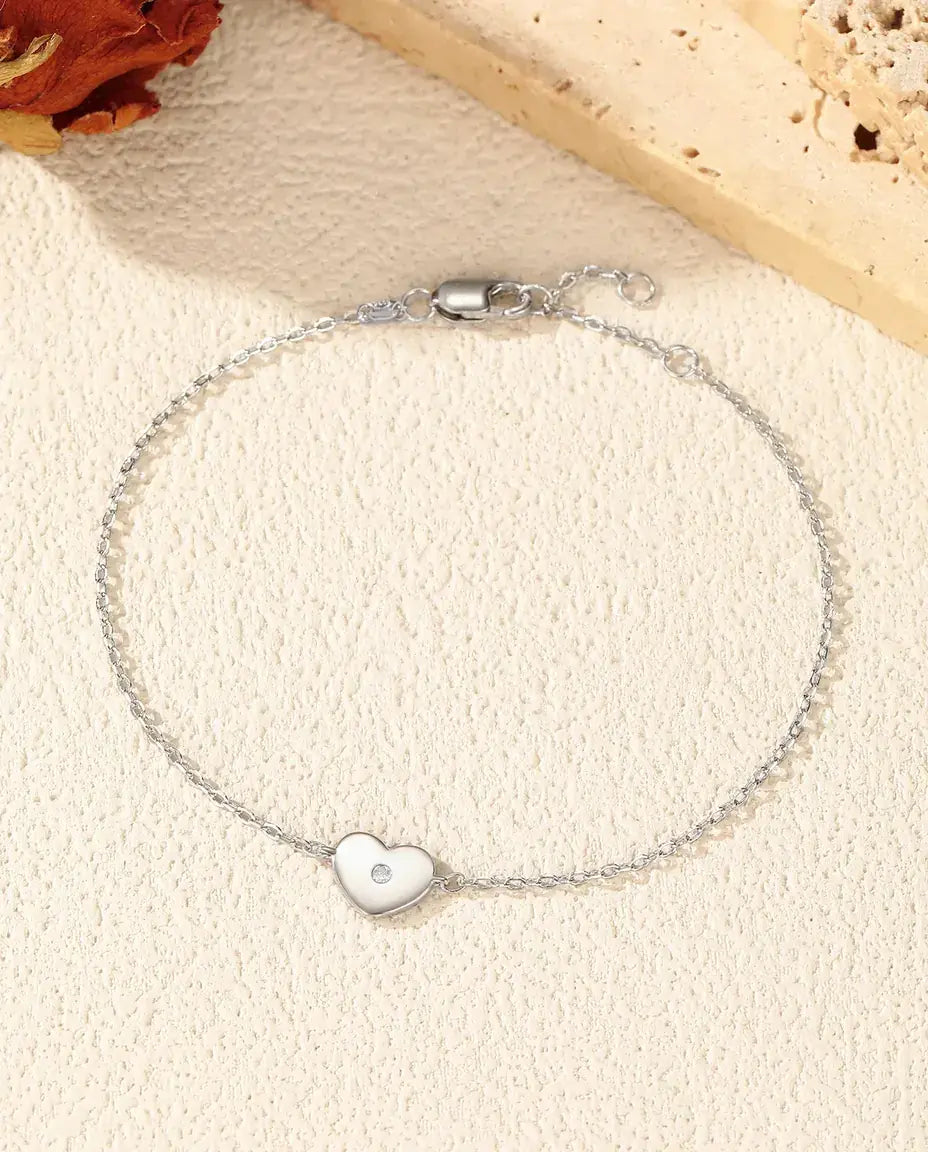 Moissanit Armband mit Herz aus 925 Sterlingsilber – Herzanhänger in Farbe D an feiner Gliederkette