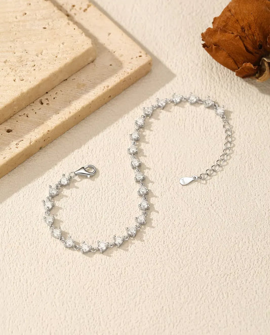 Moissanit Armband - 24 runde Steine in Farbe D einzeln gefasst, 925 Sterlingsilber, 16 cm mit Verlängerung