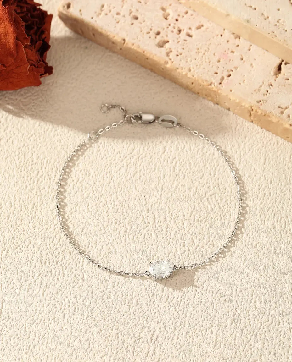 Moissanit Armband im Ovalschliff – 1 ct in Farbe D, 925 Sterlingsilber mit zarter Gliederkette
