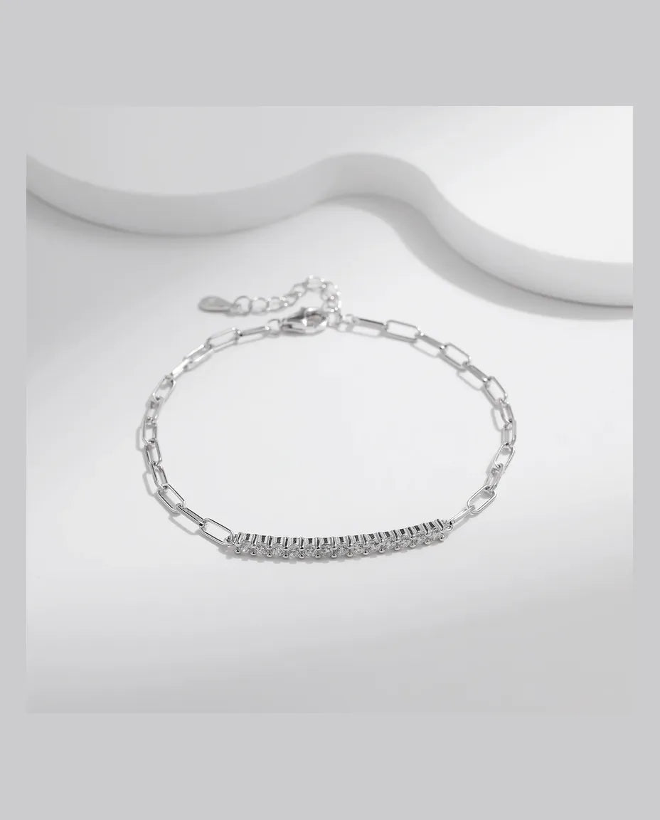 Moissanit Armband mit Pavé-Stab aus 925 Sterlingsilber – Farbe D an Paperclip-Kette
