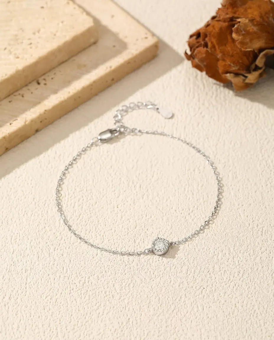 Moissanit Armband - 0,30 ct runder Stein in perlgefasster Zarge an feiner Kette aus 925 Sterlingsilber, 16 + 3 cm