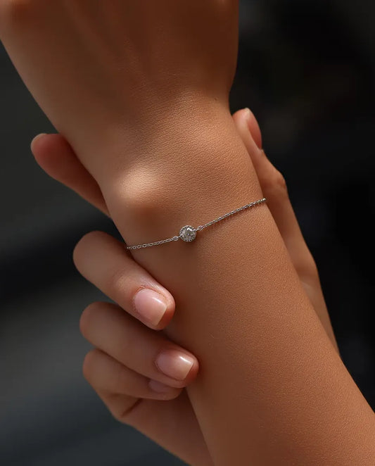 Moissanit Armband - 0,30 ct runder Stein in perlgefasster Zarge an feiner Kette aus 925 Sterlingsilber, 16 + 3 cm