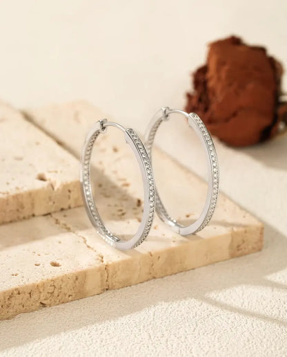 Moissanit Creolen 32 mm - 110 Steine innen gefasst, 0,88 ct in D-Farbe, 925 Sterlingsilber