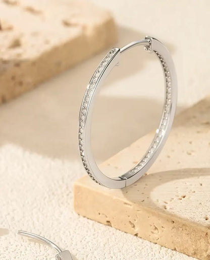 Moissanit Creolen 32 mm - 110 Steine innen gefasst, 0,88 ct in D-Farbe, 925 Sterlingsilber