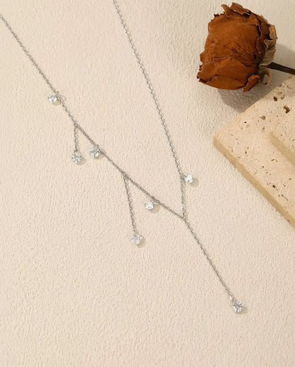 Moissanit Kette mit sieben Anhängern - 0,30 ct Steine à 4 mm auf gestufter Kette, 925er Sterlingsilber, 40+5 cm