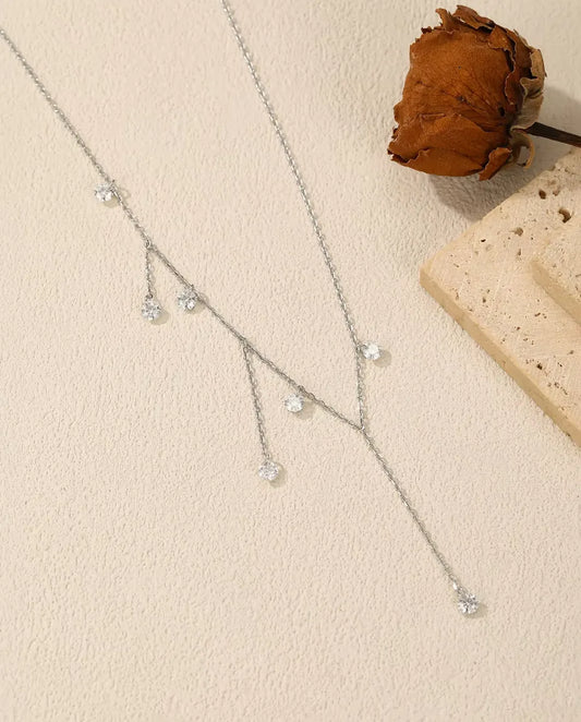 Moissanit Kette mit sieben Anhängern - 0,30 ct Steine à 4 mm auf gestufter Kette, 925er Sterlingsilber, 40+5 cm