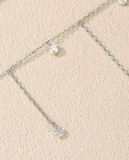 Moissanit Kette mit sieben Anhängern - 0,30 ct Steine à 4 mm auf gestufter Kette, 925er Sterlingsilber, 40+5 cm