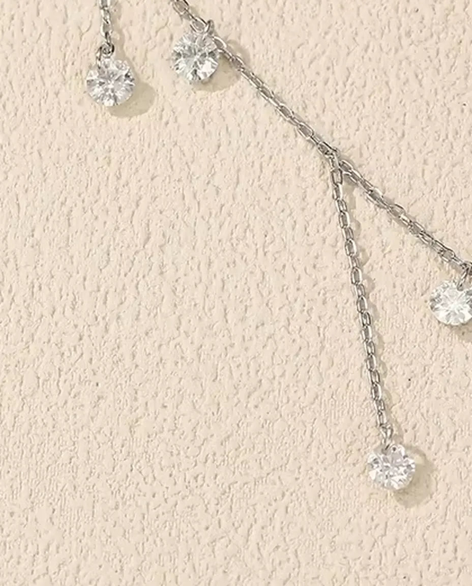 Moissanit Kette mit sieben Anhängern - 0,30 ct Steine à 4 mm auf gestufter Kette, 925er Sterlingsilber, 40+5 cm