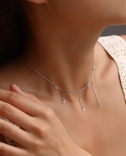 Moissanit Kette mit sieben Anhängern - 0,30 ct Steine à 4 mm auf gestufter Kette, 925er Sterlingsilber, 40+5 cm