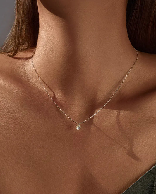Moissanit Kette – Solitär-Anhänger im Brillantschliff aus 925 Sterlingsilber, 0,1, 0,3 oder 0,5 Karat, zarte Halskette für jeden Tag