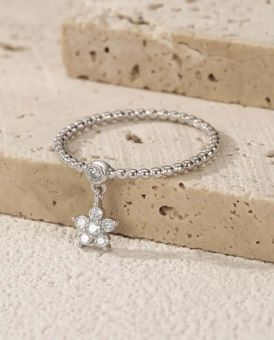 Moissanit Ring – Gänseblümchen mit schwingendem Stein in D-Farbe, 925er Sterlingsilber, Ring für Damen