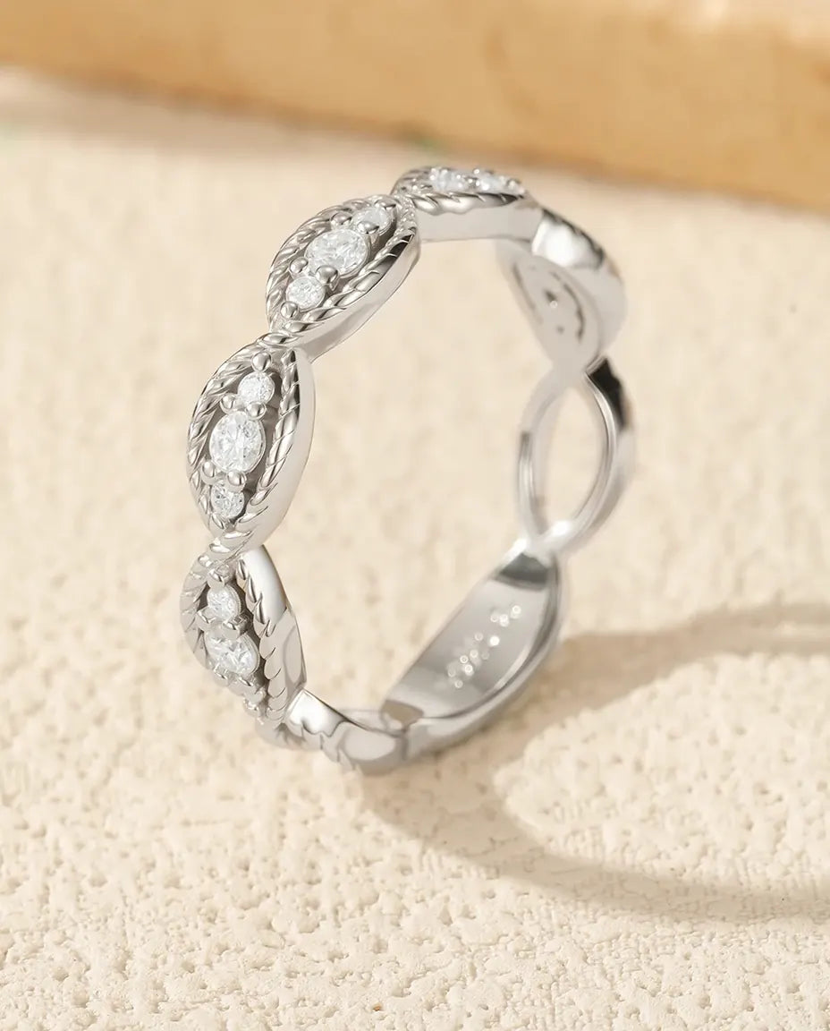 Moissanit Ring – Marquise-Milgrain-Design im Vintage-Stil, stapelbares Band mit Steinen in D-Farbe, 925er Sterlingsilber