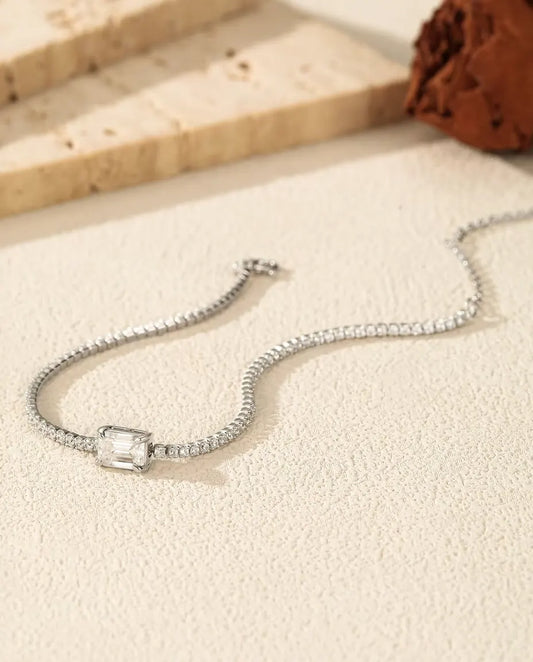 Moissanit Tennisarmband im Smaragdschliff - 1,00 ct in D-Farbe, 5 x 7 mm, 925 Sterlingsilber, 16 + 5 cm