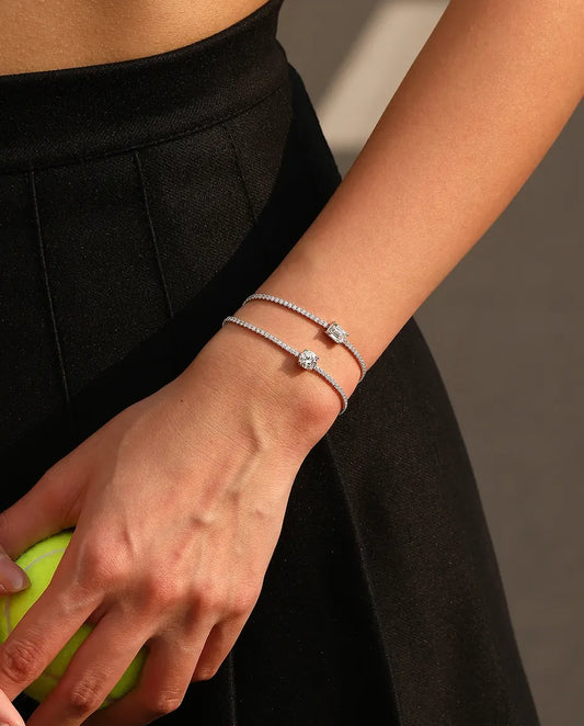 Moissanit Tennisarmband mit Smaragdschliff – 1 ct Mittelstein in Farbe D, Steinreihe aus 925 Sterlingsilber