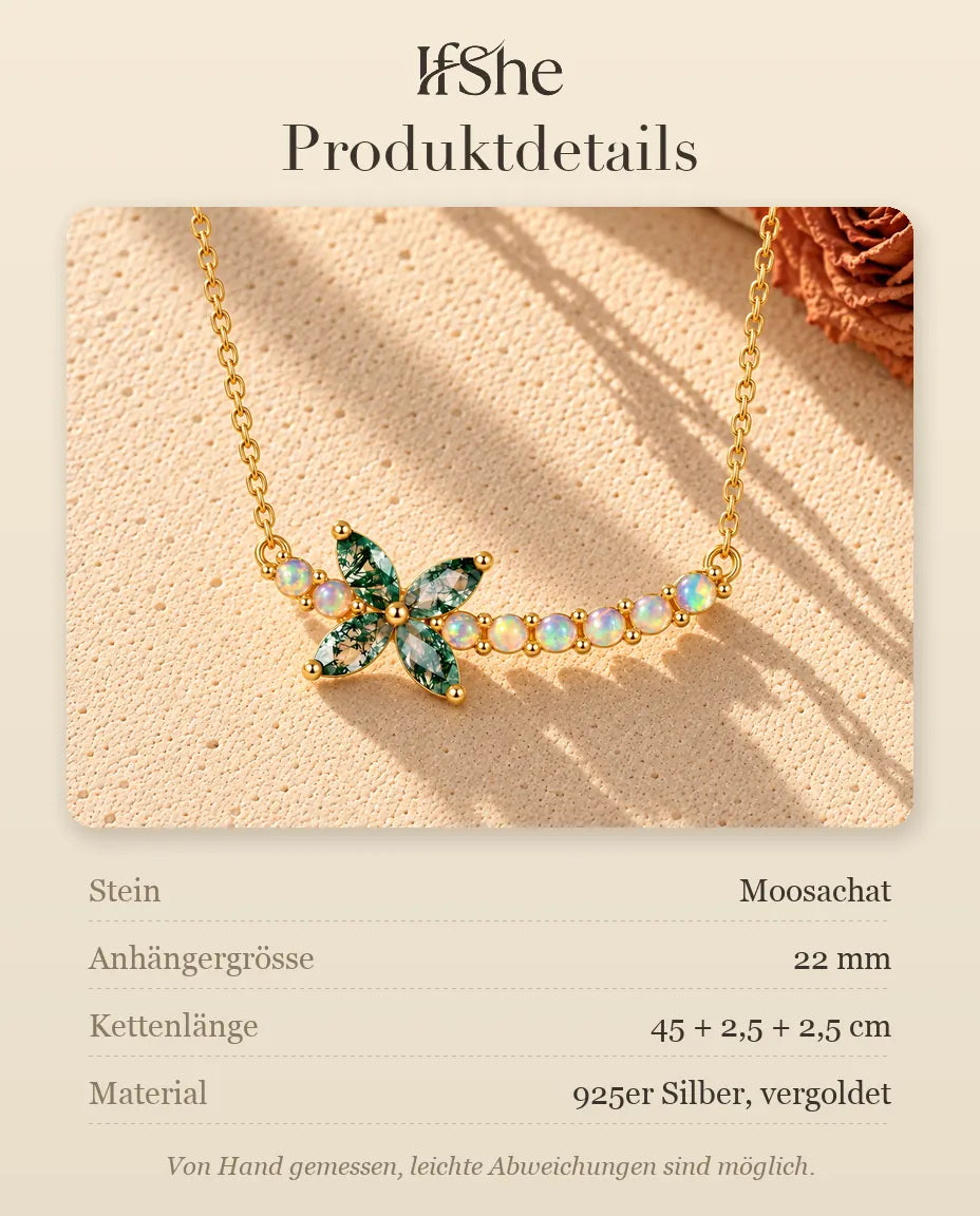 Moosachat Blumen Kette aus vergoldetem 925 Sterlingsilber - Produktdetails mit Steinen, Anhängergrösse, Kettenlänge und Material