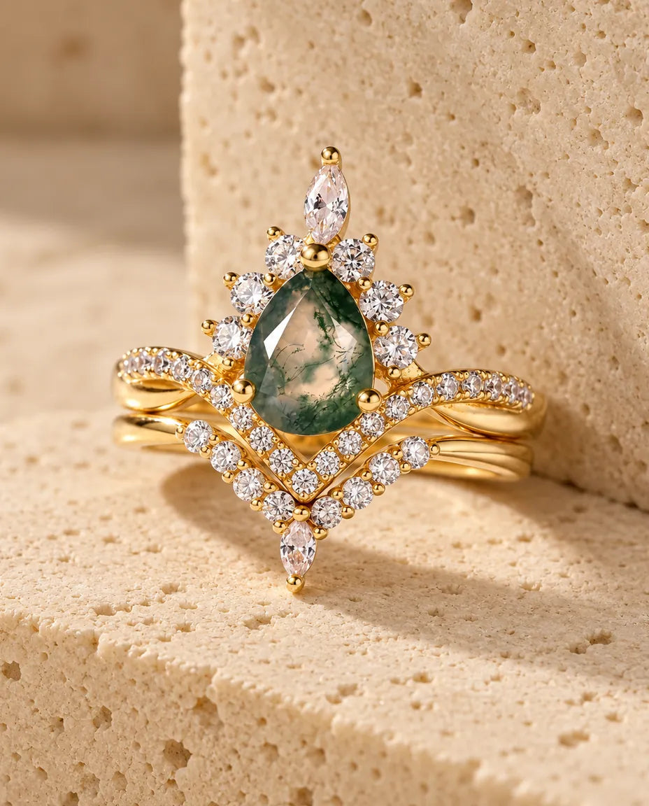 Moosachat Ring Set - das komplette Set