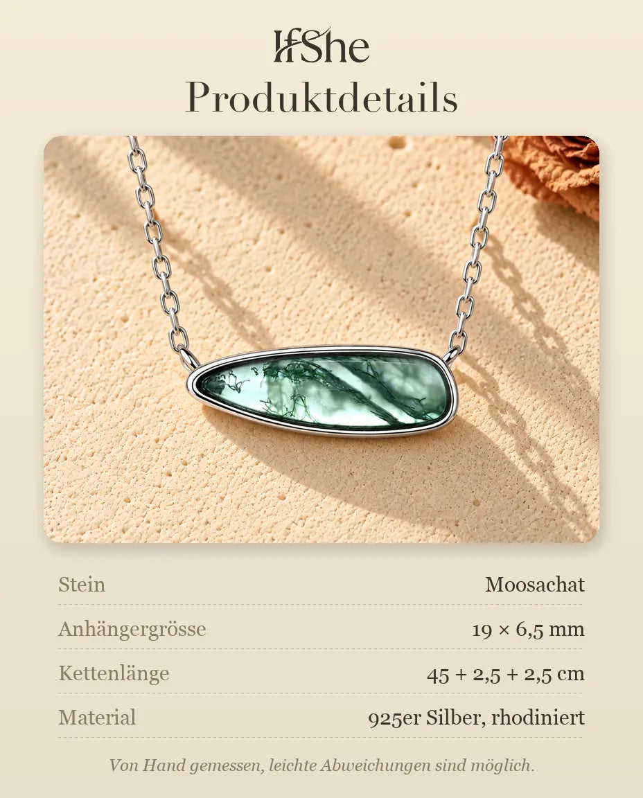 Moosachat Stabkette aus 925 Sterlingsilber - Produktdetails mit Steinen, Anhängergrösse, Kettenlänge und Material