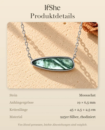 Moosachat Stabkette aus 925 Sterlingsilber - Produktdetails mit Steinen, Anhängergrösse, Kettenlänge und Material