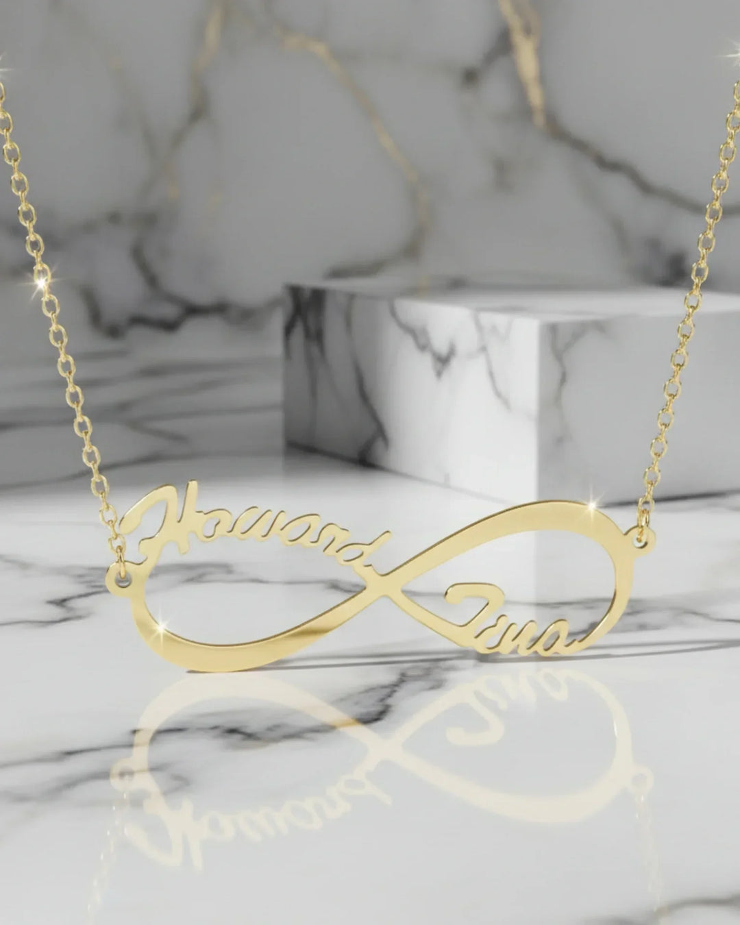 Namenskette Infinity – 925er Sterlingsilber mit zwei Namen, Partnerkette, Geschenk für Sie zum Jahrestag