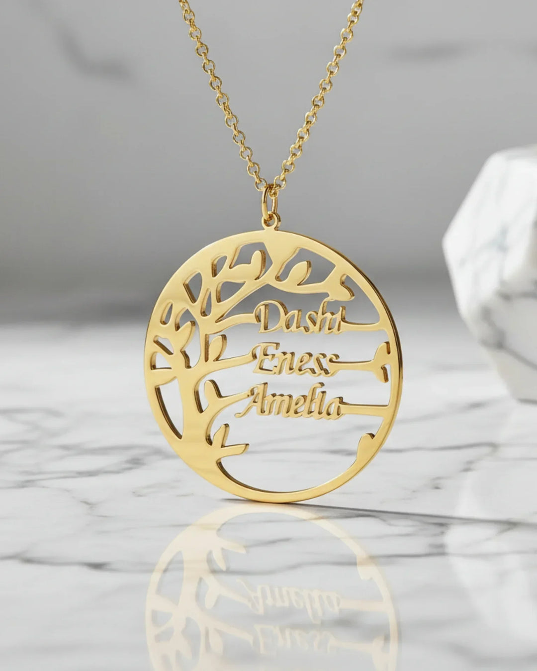 Namenskette Lebensbaum – 925er Sterlingsilber Medaillon, mit Namen graviert, Geschenk für Mama, Oma, Muttertag