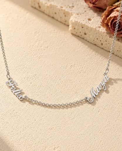 Namenskette mit zwei Namen aus 925 Sterlingsilber - Vorderansicht in Silber