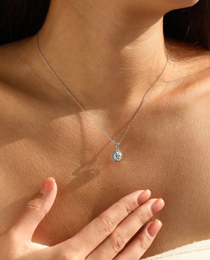 Oktagon Halo Kette - Zirkonia im Treppenschliff mit Pavé Kranz, 40+5 cm, 925 Sterlingsilber