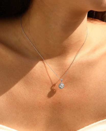Oktagon Halo Kette - Zirkonia im Treppenschliff mit Pavé Kranz, 40+5 cm, 925 Sterlingsilber