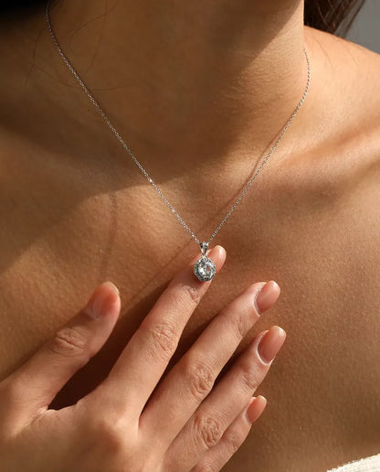Oktagon Halo Kette - Zirkonia im Treppenschliff mit Pavé Kranz, 40+5 cm, 925 Sterlingsilber