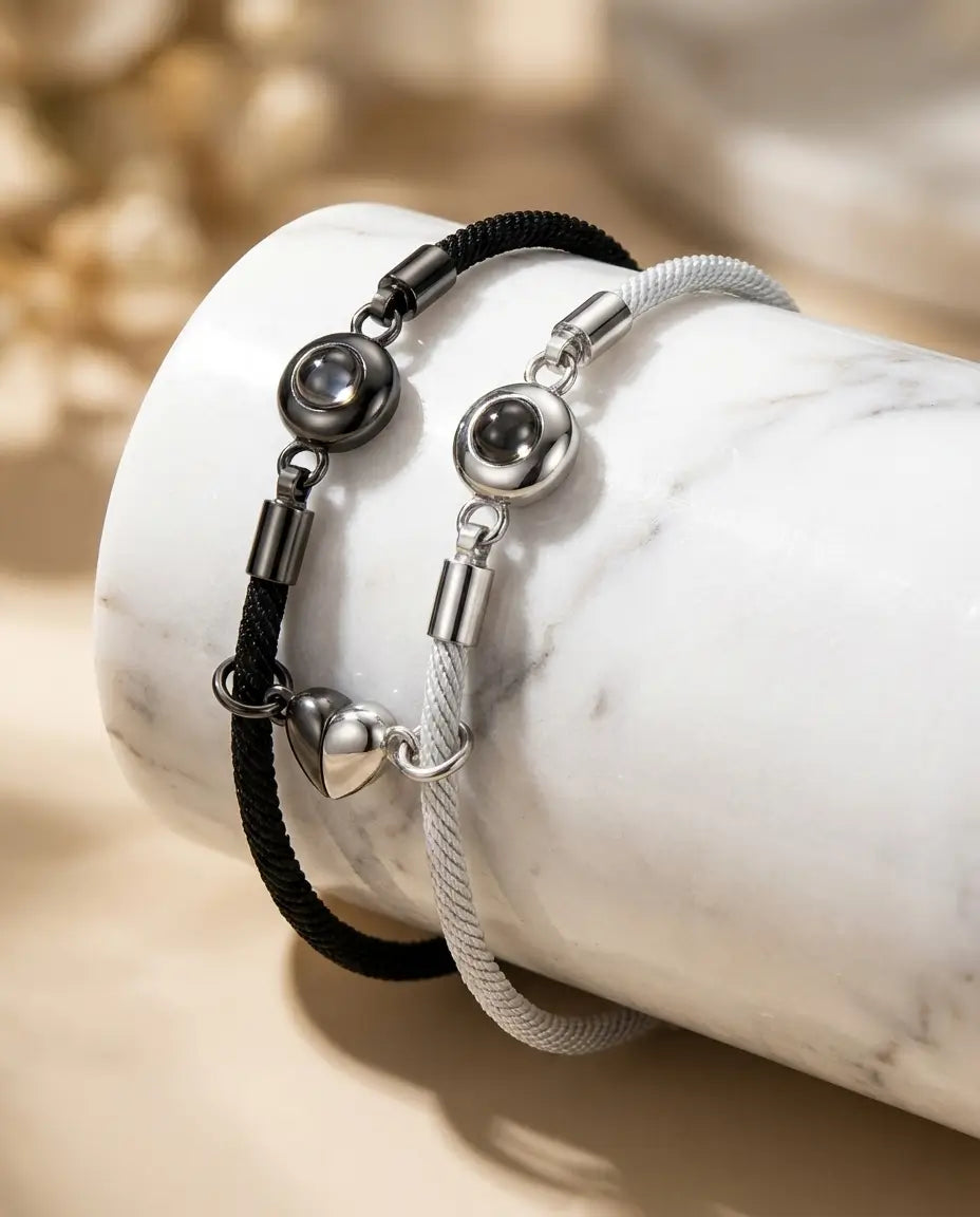 Partnerarmbänder mit Magnet-Herz – geflochtenes Seil, verstecktes Foto im Anhänger, personalisiertes Geschenk für Paare