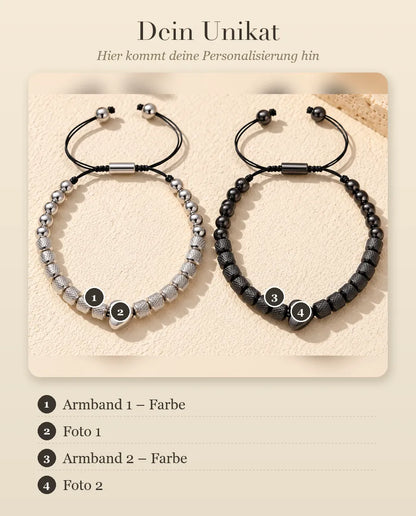 Anleitung zur Personalisierung mit Armband 1 – Farbe, Foto 1, Armband 2 – Farbe und Foto 2