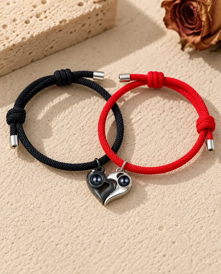 Partnerarmbänder mit Bild im Stein - Partnerset flach liegend