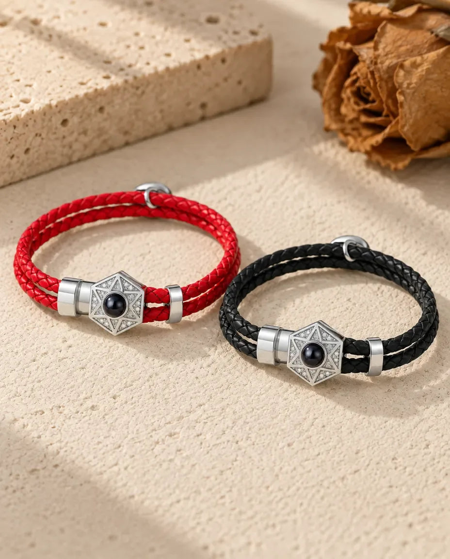 Partnerarmbänder mit Bild im Stein - Partnerset flach liegend