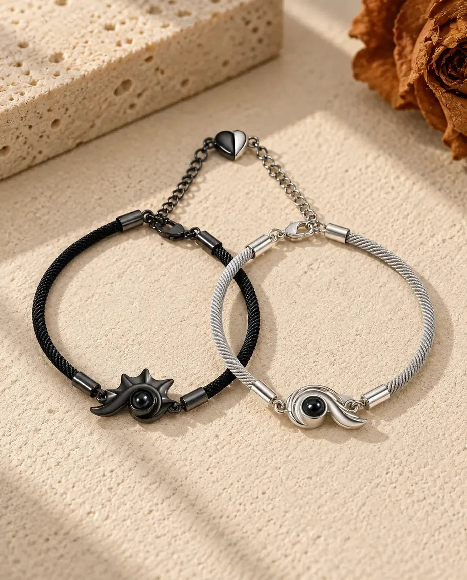 Partnerarmbänder mit Bild im Stein - Partnerset flach liegend