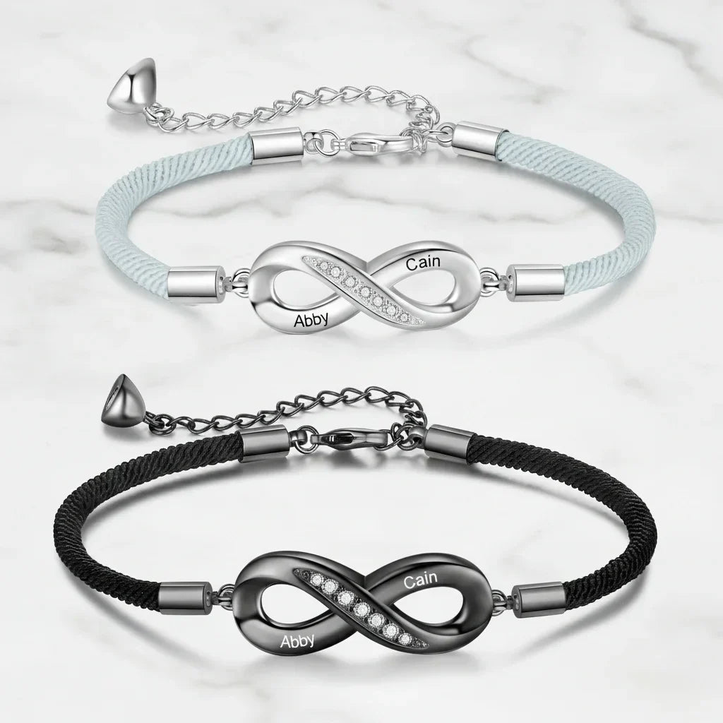 Partnerarmbänder mit Infinity-Symbol – Kupfer, graviert mit euren Namen oder Datum, Geschenk für Sie und Ihn, 2er-Set
