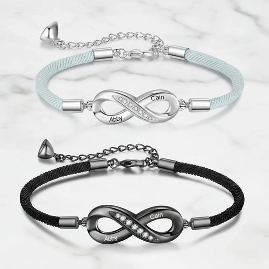 Partnerarmbänder mit Infinity-Symbol – Kupfer, graviert mit euren Namen oder Datum, Geschenk für Sie und Ihn, 2er-Set