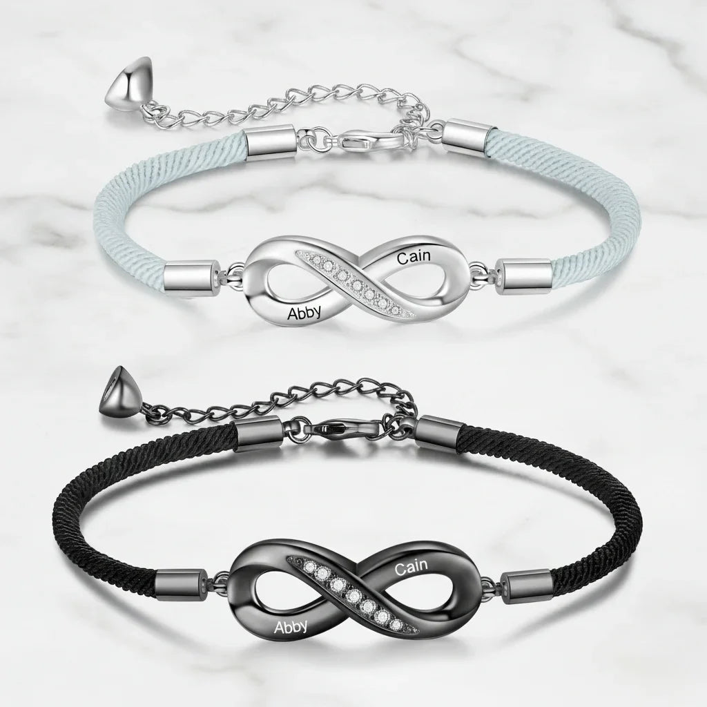 Partnerarmbänder mit Infinity-Symbol – Kupfer, graviert mit euren Namen oder Datum, Geschenk für Sie und Ihn, 2er-Set