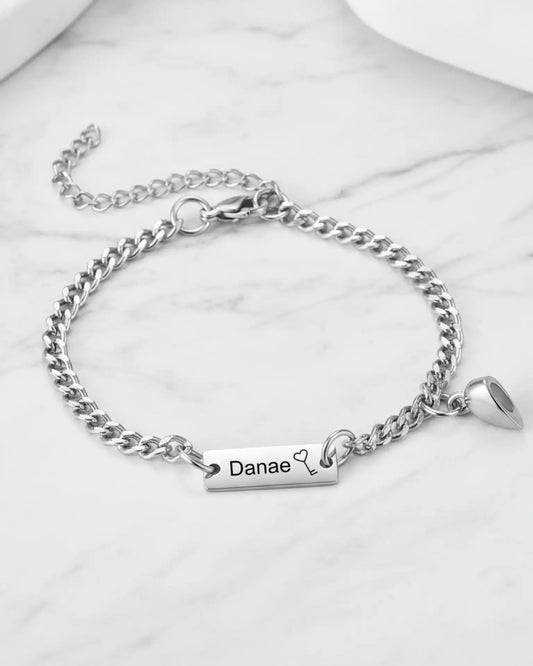 Partnerarmbänder – magnetisches Schloss und Schlüssel mit Gravur, Panzerkette, 2 Stück, Geschenk für Paare zum Jahrestag