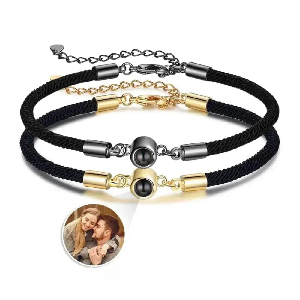 Partnerarmbänder mit Bild im Stein – Armband-Set mit Foto für Paare, 2 Stück in Gold & Schwarz, Geschenk für Sie & Ihn