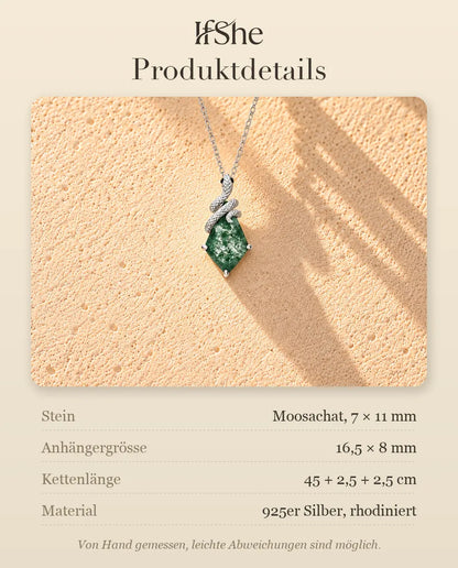 Schlangen Moosachat Kette aus 925 Sterlingsilber - Produktdetails mit Steinen, Anhängergrösse, Kettenlänge und Material