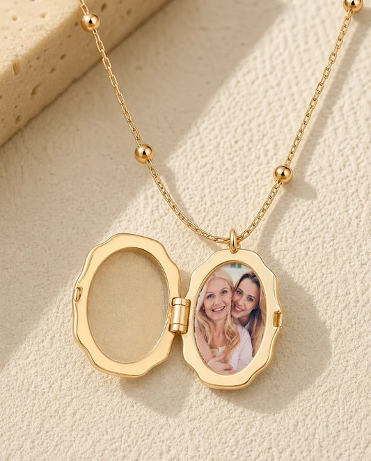 Personalisierte Schmetterling Medaillon Kette mit Perlmutt für 1 Foto, Foto-Medaillon in Gold, Geschenk für sie