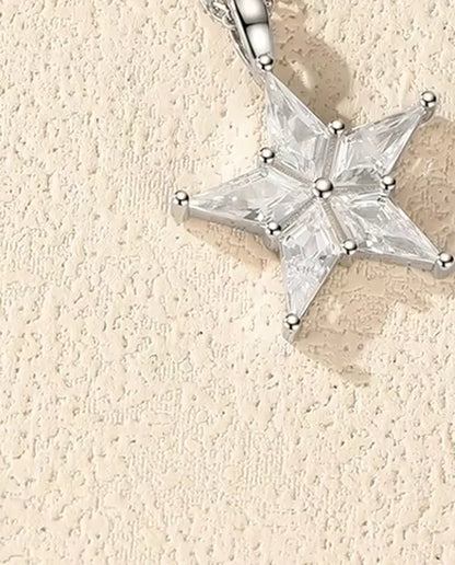 Sternkette mit Zirkonia - Stern aus fünf Steinen im Drachenschliff, 18 mm, 40+5 cm, 925 Sterlingsilber