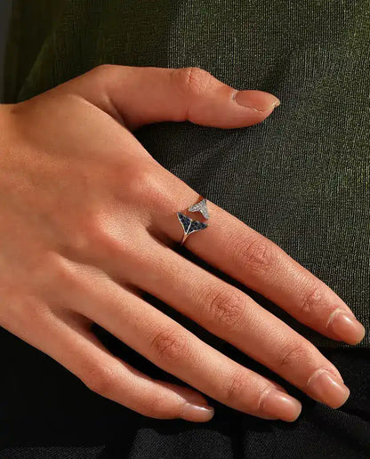 Walflossen Ring offen verstellbar - blaue und klare Steine, Grösse US 6 bis 9, 925 Sterlingsilber